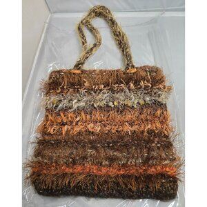 Handmade Multicolor Striped Yarn Tote Bag 11x11x3 boho cottagecore